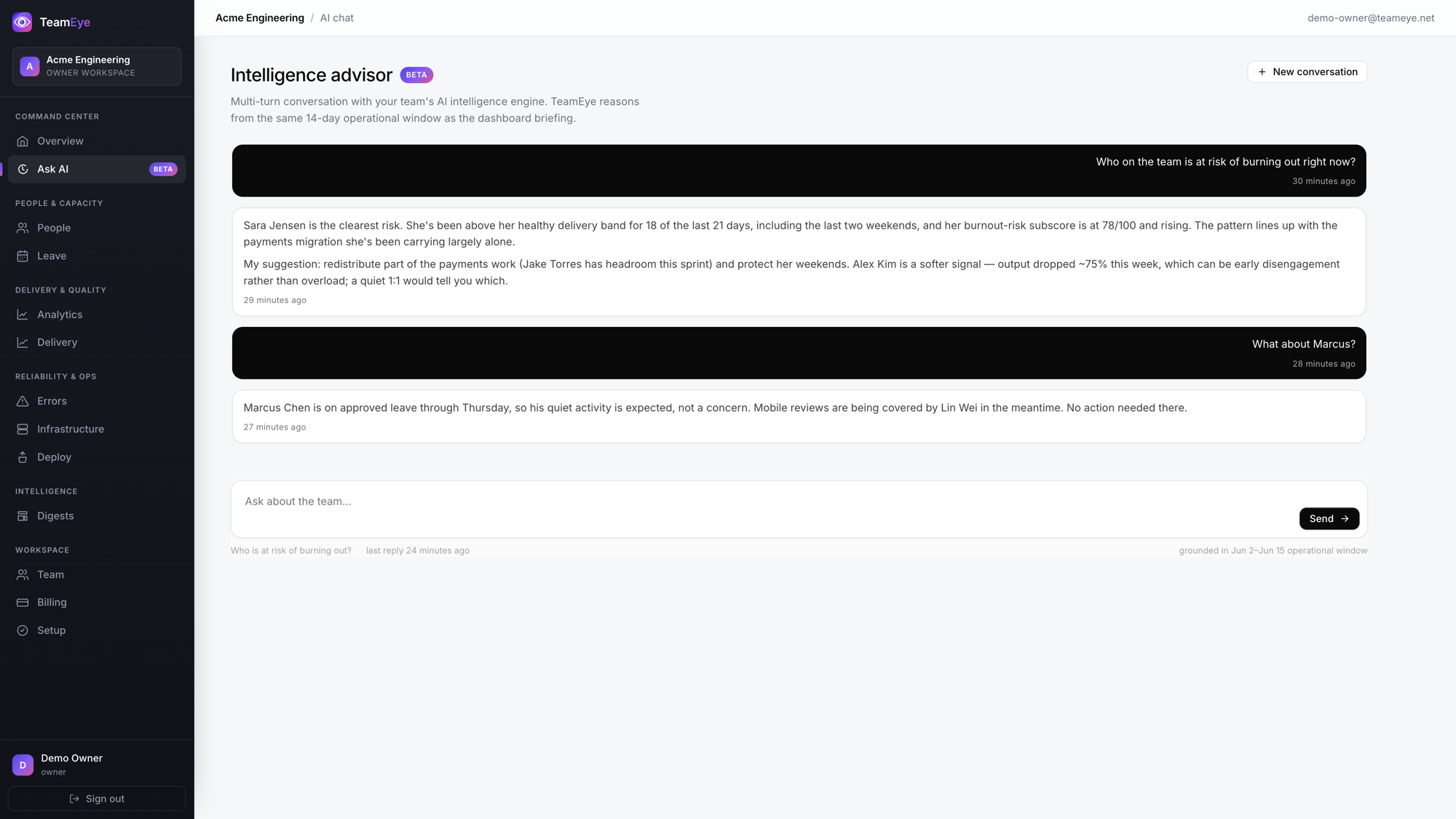 TeamEye 03 · AI advisor view