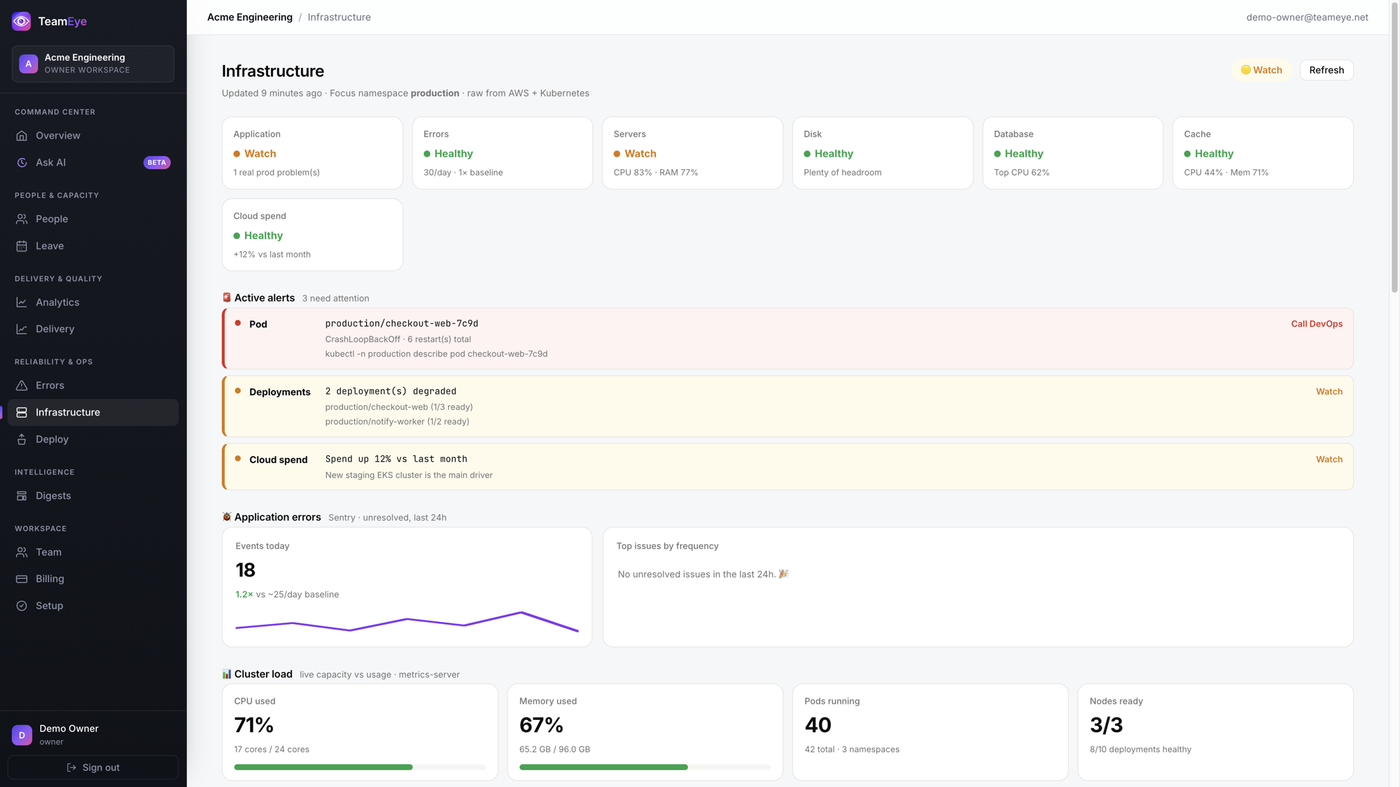 TeamEye Cloud infrastructure view